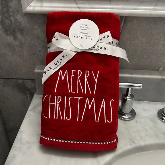 HOLIDAY - Rae Dunn - ‘Merry Christmas’ Hand Towels (2). NWT. Firm! Last one! - Picture 1 of 4